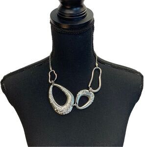 CRYSTAL Rhinestone encrusted irregular shaped Silvertone statement necklace